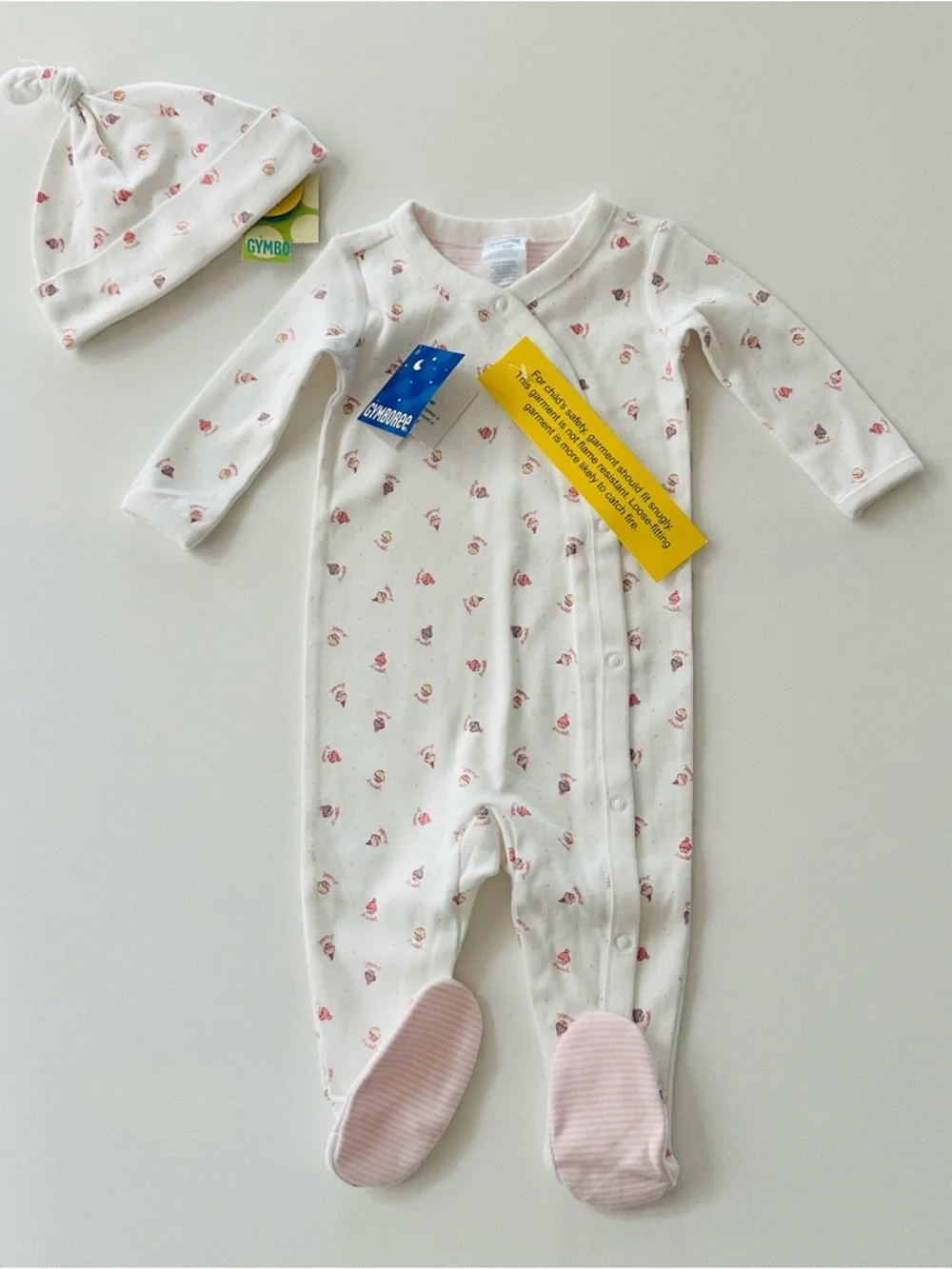 Gymboree Vintage 3-6 Months Baby Girl One-Piece Footie & Hat Set Cupcake NWT